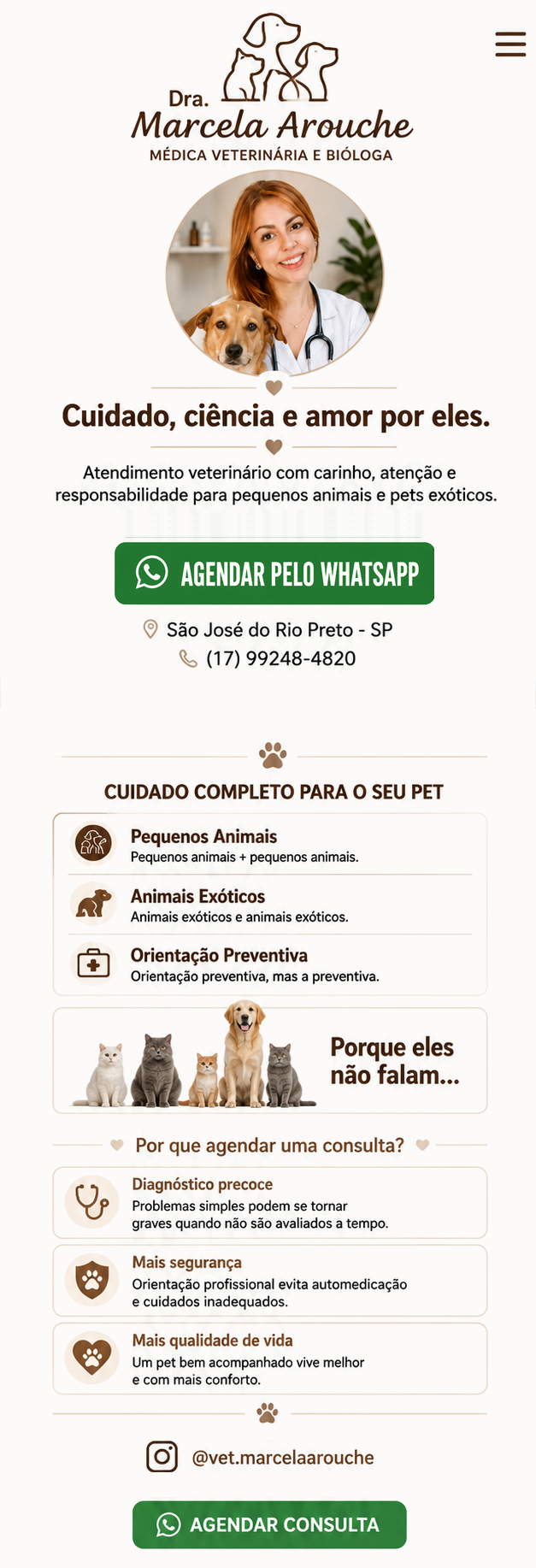 Dra. Marcela Arouche, médica veterinária e bióloga. Atendimento veterinário para pequenos animais e pets exóticos em São José do Rio Preto - SP.