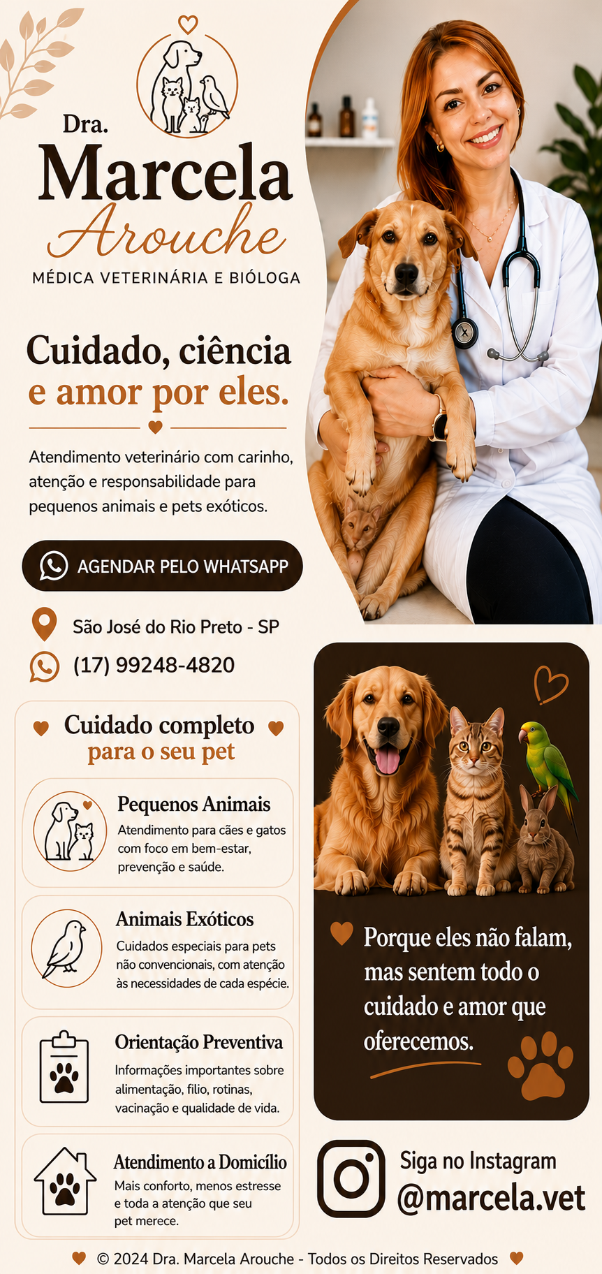 Dra. Marcela Arouche, médica veterinária e bióloga. Atendimento veterinário para pequenos animais e pets exóticos em São José do Rio Preto - SP.